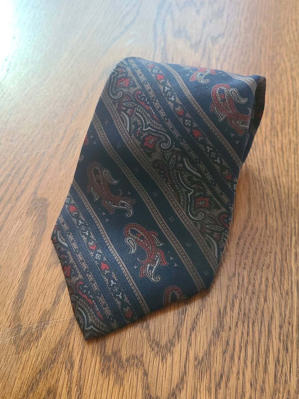 Halston Heritage Black Silk Paisley Tie with Red Accents